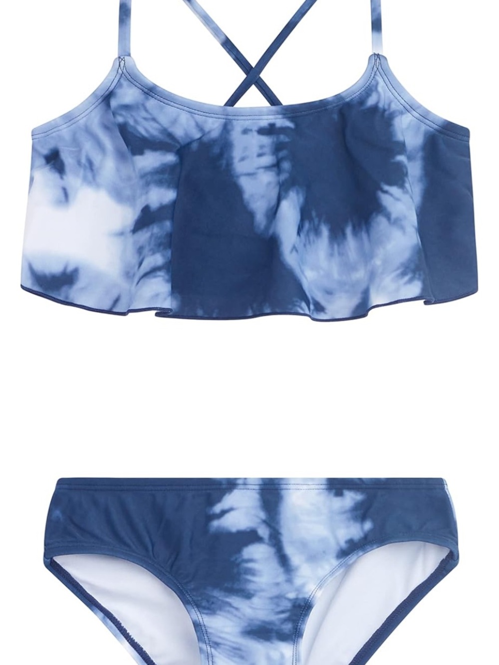 🚘 🆕 Kanu Surf Girls Navy and Light Blue Tie-Dye Ruffle Bikini color denim size10